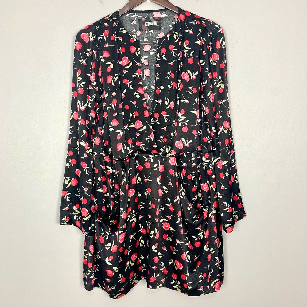 Reformation Hart Satin Mini Dress Women’s Size 4 Long Sleeves Floral Pockets - Picture 2 of 9